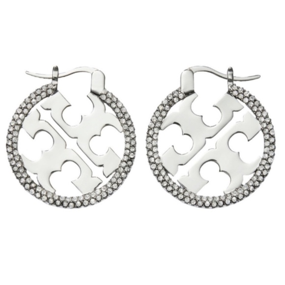 TORY BURCH • Silver Miller Crystal Hoop Earrings - Picture 1 of 5
